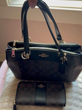 Coach Signature Brooke Carryall Canvas Crossgrain Leather Bag & Matching Wallet